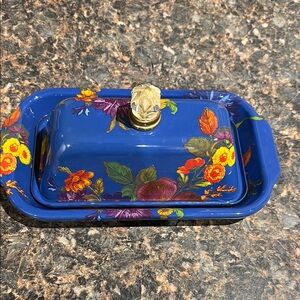 Floral Blue Butter Dish with Lid